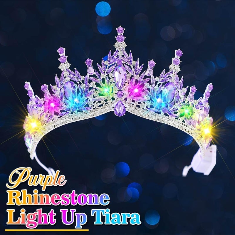 Brishow Light Up Fantasy Rhinestone Gold Crowns,Bridal Wedding Tiaras,Queen Headpiece Jewelry for Women - Image 2